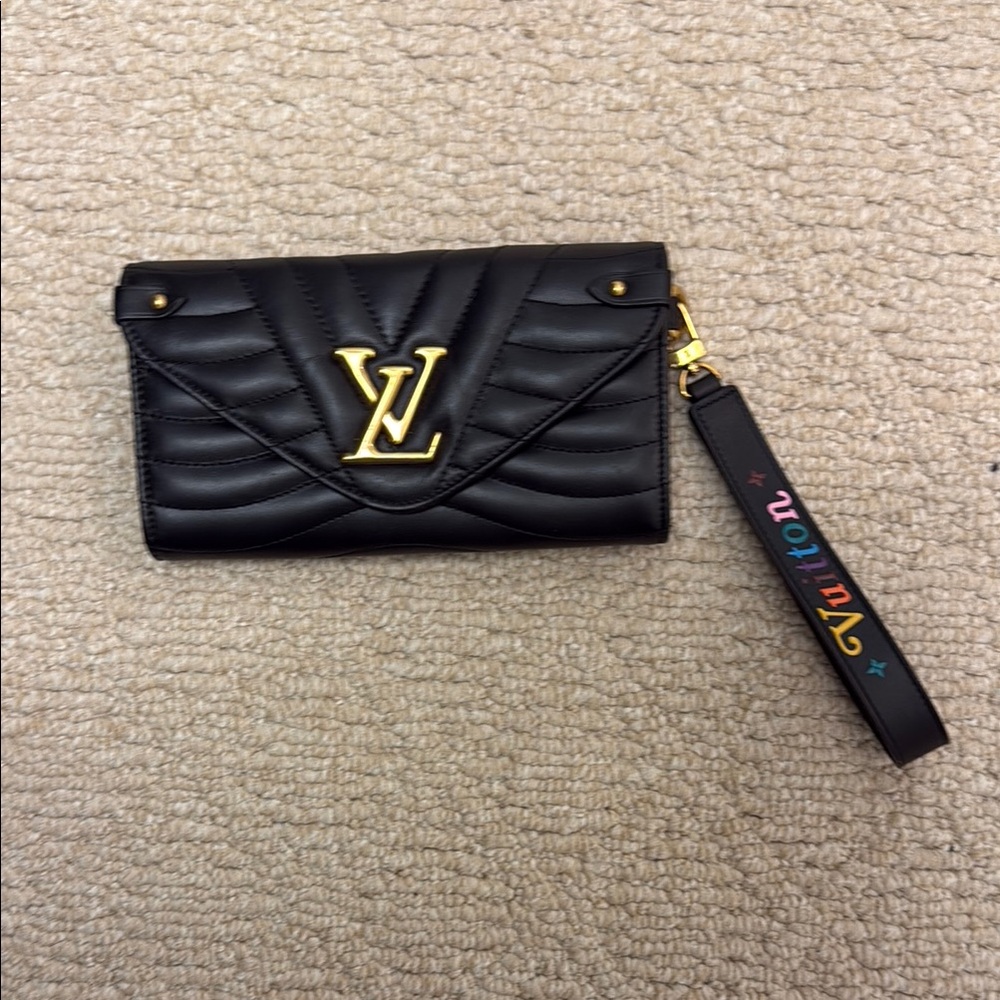 Louis Vuitton Black and Gold Chevron Clutch